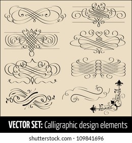 Vector set of calligraphic design elements and page decoration