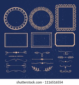 vector set of calligraphic design elements on grunge background. page decoration