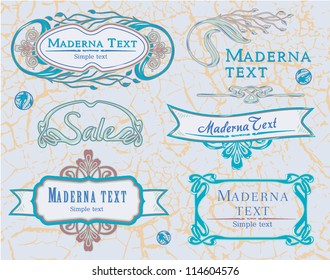 vector set calligraphic design elements and  decoration in retro style in blue tones