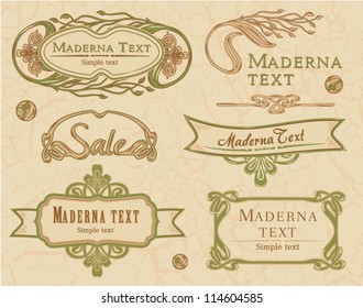 vector set calligraphic design elements and  decoration in retro style in beige and green tones