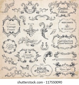 Vector Set: Calligraphic Design Elements and Page Decoration, Vintage Frame collection with Flowers