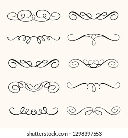 Vector set of calligraphic design elements and page decorations. Elegant collection of hand drawn swirls and curls for your design
