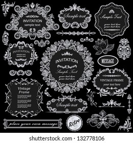 vector set: calligraphic design elements and floral frames. All objects are grouped separately.