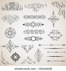 Vector set of calligraphic design elements