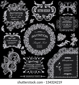 vector set: calligraphic design elements and floral frames. All objects are grouped separately.