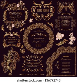 vector set: calligraphic design elements and floral frames. All objects are grouped separately.