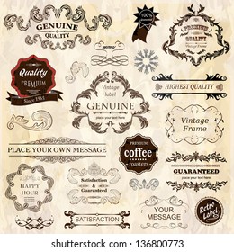 vector set: calligraphic design elements and floral frames. All objects are grouped separately.