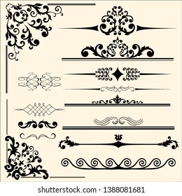 Vector set of calligraphic design elements and floral frames