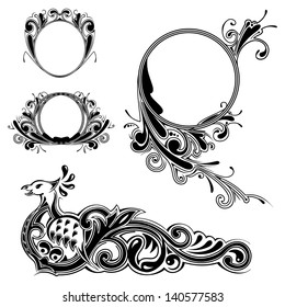 Vector set: calligraphic design elements and page decoration in vintage style.