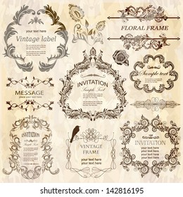 vector set: calligraphic design elements and floral frames. All objects are grouped separately.