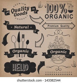 Vector set: calligraphic design elements and page decoration, Premium Quality and Natural Product, Organic Food. Vintage label collection.