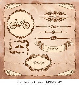 Vector Set: Calligraphic Design Elements and Page Decoration, Vintage Frame collection with Flowers
