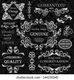 vector set: calligraphic design elements and floral frames. All objects are grouped separately.