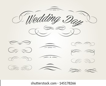 Vector set of calligraphic design elements for wedding cards