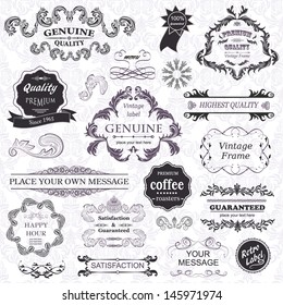 vector set: calligraphic design elements and floral frames. All objects are grouped separately.