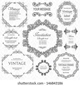 vector set: calligraphic design elements and floral frames. All objects are grouped separately.