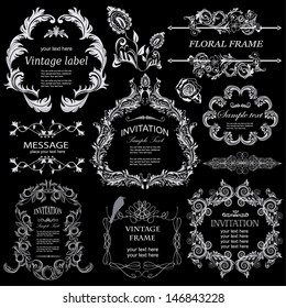 vector set: calligraphic design elements and floral frames. All objects are grouped separately.