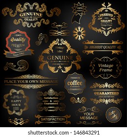 vector set: calligraphic design elements and floral frames. All objects are grouped separately.