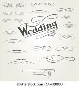 Vector set of calligraphic design elements for wedding cards