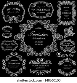 vector set: calligraphic design elements and floral frames. All objects are grouped separately.