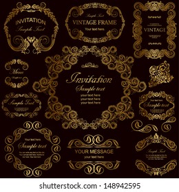 vector set: calligraphic design elements and floral frames. All objects are grouped separately.