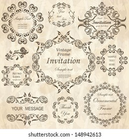 vector set: calligraphic design elements and floral frames. All objects are grouped separately.