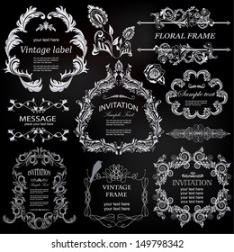 vector set: calligraphic design elements and floral frames. All objects are grouped separately.