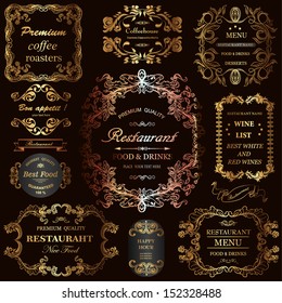 vector set: calligraphic design elements and floral frames for restaurant menu design. . All objects are grouped separately.