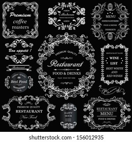vector set: calligraphic design elements and floral frames for restaurant menu design. . All objects are grouped separately