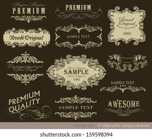 Vector set of calligraphic design elements/ page decoration, guarantee Label, calligraphic