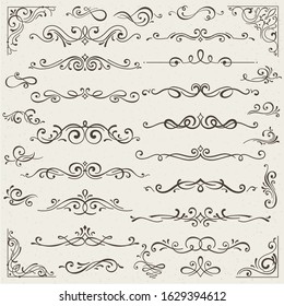 Vector set of calligraphic design elements and
