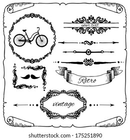Vector Set: Calligraphic Design Elements and Page Decoration, Vintage Frame collection with Flowers 