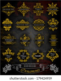 vector set: calligraphic design elements and page decoration, Vintage Frame, Premium Quality and Guarantee Label. 