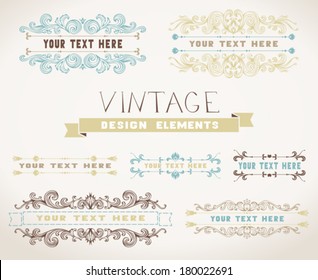 Vector set of calligraphic design elements and page decorations. Vintage ornaments with flourishes elements for invitations and congratulations.