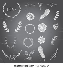 Vector set: calligraphic design elements and page decoration  on chalkboard