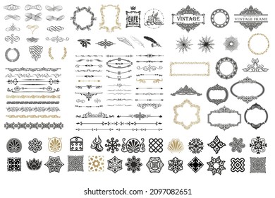 Vector set of calligraphic design elements and page decor