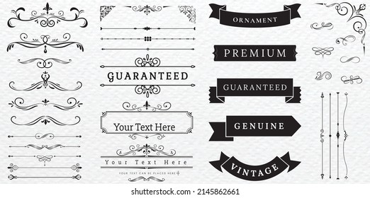 Vector set of calligraphic design elements vintage decoration, classic decoration Premium Quality and Satisfaction Guarantee Label, antique , baroque frames  ornaments | Old paper texture with grunge