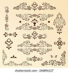 Vector set of calligraphic design elements and page decoration