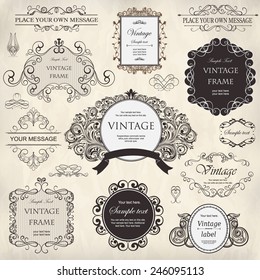 vector set: calligraphic design elements and floral frames.