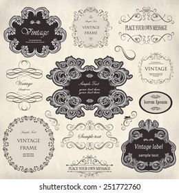 vector set: calligraphic design elements and floral frames.