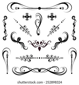 Vector set of calligraphic design elements, various of elements and combinations