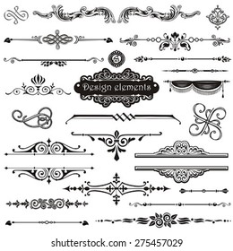 Vector set of calligraphic design elements and page decor