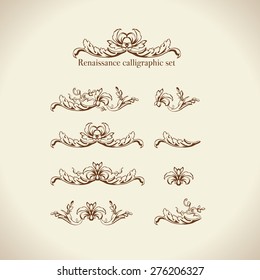 Vector set of calligraphic design elements, page decor, dividers and ornate headpieces