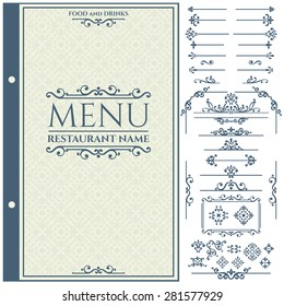 Vector set of calligraphic design elements for Restaurant Menu and Design Template. Vector illustration