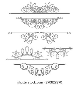 Vector Set of Calligraphic Design Elements and Page Decorations. Collection of Design Elements in Linear Style