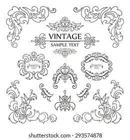 Vector set of calligraphic design elements and floral frames