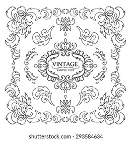 Vector set of calligraphic design elements and floral frames