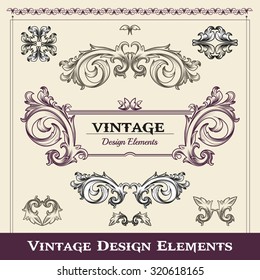 Vector set of calligraphic design elements: page decoration, premium quality. Antique and baroque