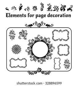 Vector set of calligraphic design elements, page decor, dividers and ornate headpieces. Rome style calligraphy.