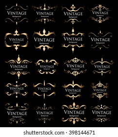 Vector set of calligraphic design elements: page decoration, Premium Quality and Satisfaction Guarantee Label, antique and baroque frames | Chalkboard background. Black illustration variant.